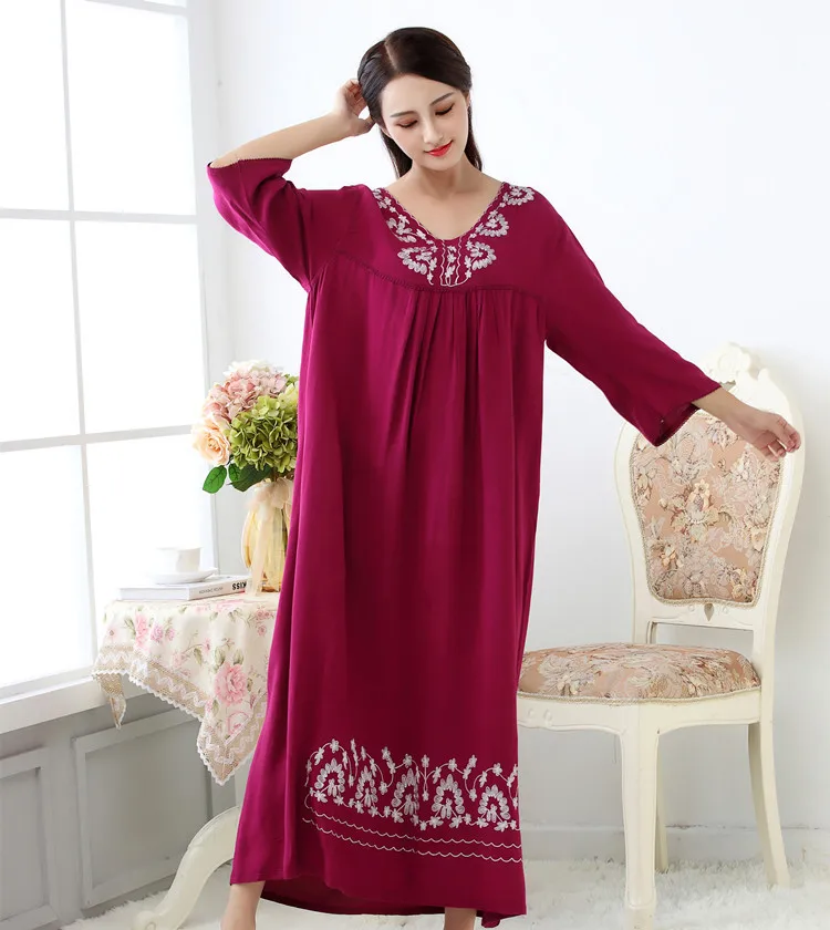 

Women's Plus Size Sleeping Dress Cotton Embroidered Nightgown Loose Comfortable Home Dress Long Nightdress Sleepwear Printed Big