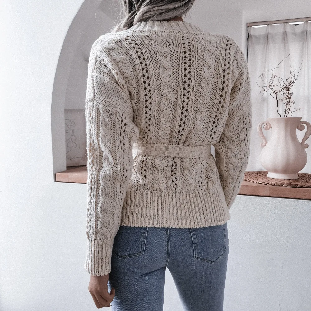 

Fashion Autumn V-Neck cardigan For womens winter casual button strap twist knit sweater cardigan Female Vintage Cardigans coats