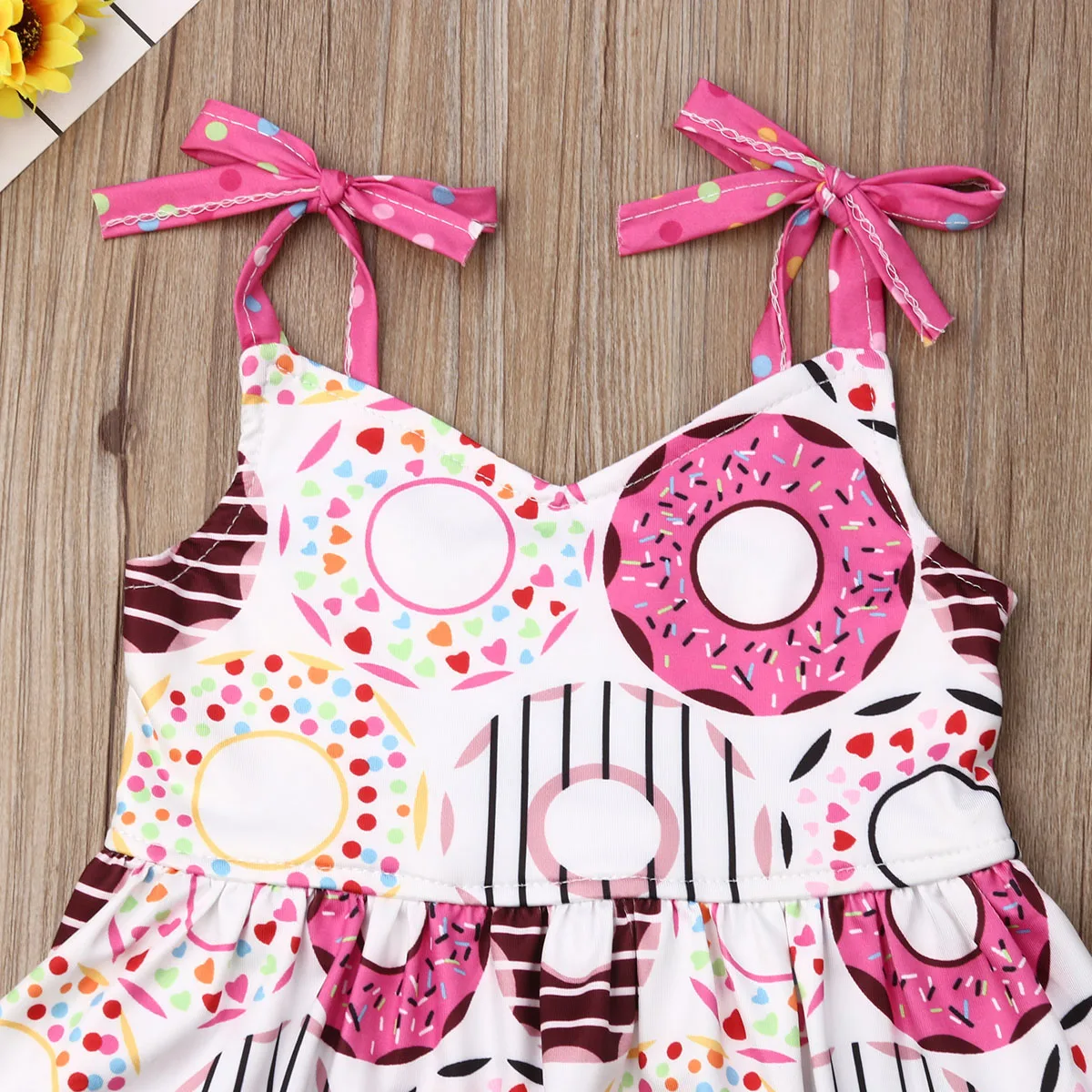 2019 Детская летняя одежда для маленьких девочек платье рубашка с пончиком верх