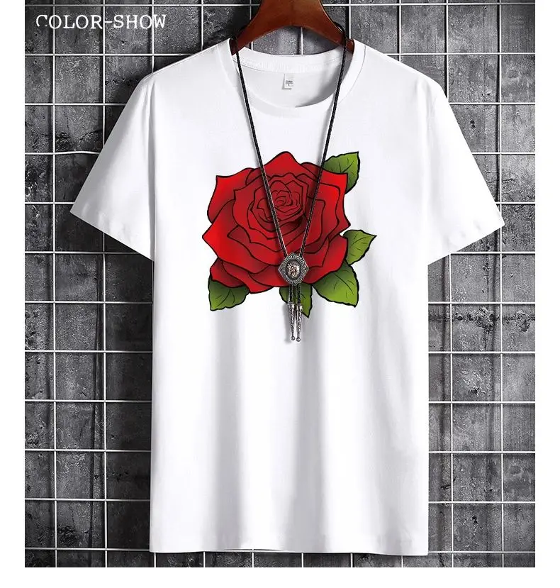 

2021 summer new fashion brand co branded short sleeve T-shirt boys' lovers' fashion letters cotton loose half sleeve men's Rose