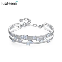 luoteemi double layer clear cubic bracelets for women luxury charm creative bangle for female bransoletki damskie wholesale gift