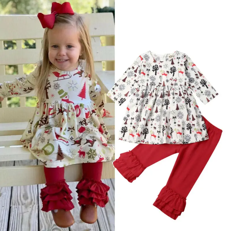 2 шт. детское платье с оборками и длинными брюками|Комплекты одежды для девочек| |