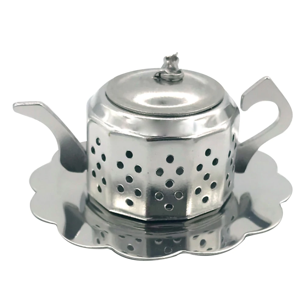Tea Strainer Loose Drinkware Stainless Steel With Drip Tray Home Teapot Shape Polygon Filter Kitchen Durable Reusable Container | Дом и сад