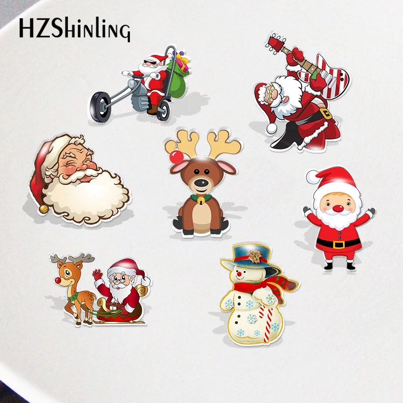 

Acrylic Lapel Pins Badge Merry Christmas Santa Claus Funny Pins Crafts Resin Epoxy Jewelry Accessories