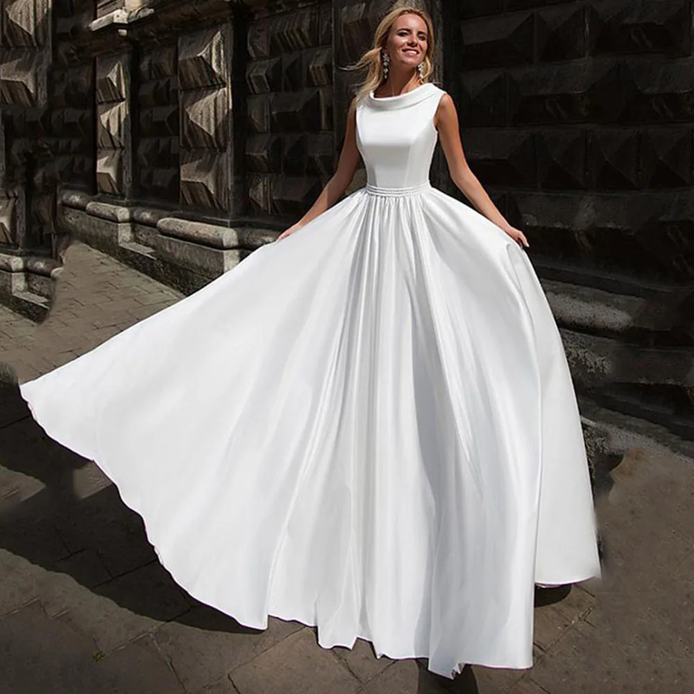 

Женское свадебное платье с завязкой на спине, элегантное ТРАПЕЦИЕВИДНОЕ ПЛАТЬЕ невесты длиной до пола, модель 2021