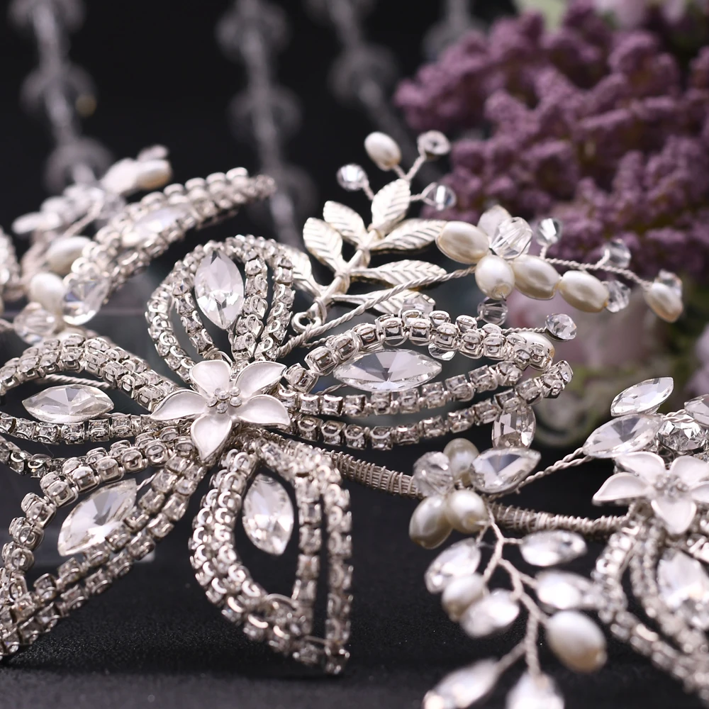

TOPQUEEN HP305 Luxury Alloy Leaf Flowers Headband Bridal Crown Bridal Tiara Wedding Crystal Hair jewelry Rhinestone Headwear