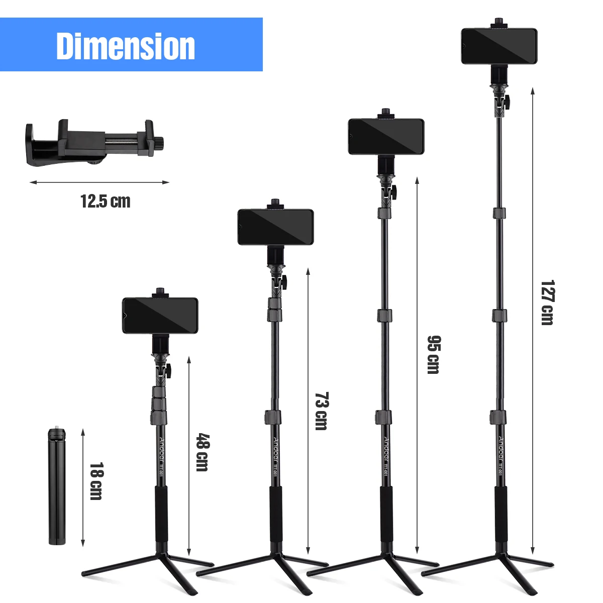 Andoer 54-inch Selfie Stick Tripod Stand Aluminum Alloy w/ Desktop Remote Shutter for iPhone Android Phones Sports Camera | Электроника