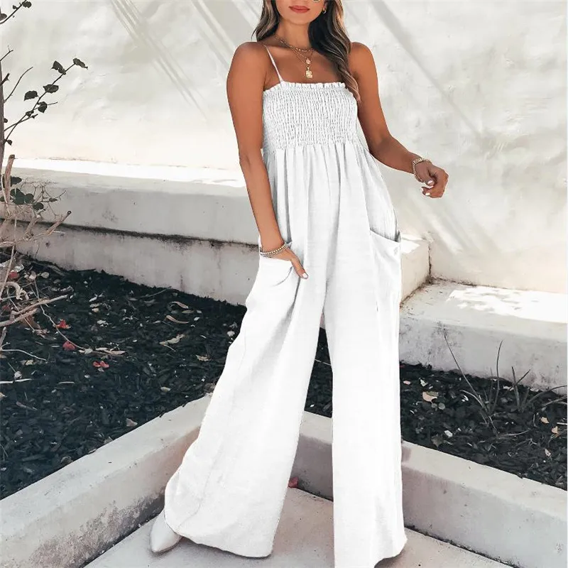 

Женские комбинезоны в стиле бохо FUFUCAILLM, летние комбинезоны на бретелях-спагетти с оборками, повседневный Свободный комбинезон с карманами, ...