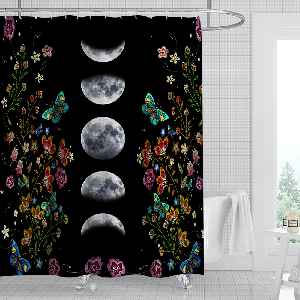 

Flower Butterfly Starry Sky Shower Curtain Set with 12 Hooks Bathroom Decoration