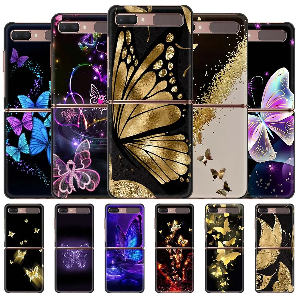 

Beautiful Butterfly Phone Case For Samsung Galaxy Z Flip 3 Plastic PC Hard Cover Samsung Z Flip 5G Folding Splitting Coque Caso