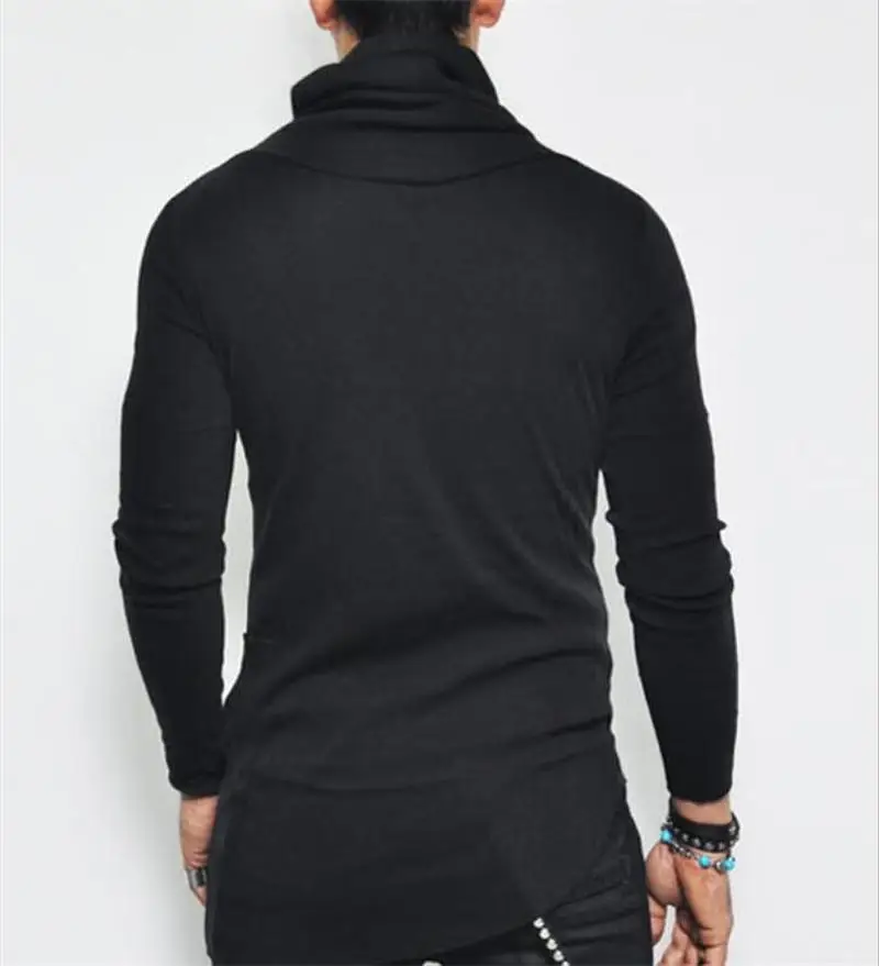 Autumn and Winter Models Men's Pile Collar Long-sleeved T-shirt Irregular Low Swing Large Size Bottoming Shirt Hip-hop | Мужская