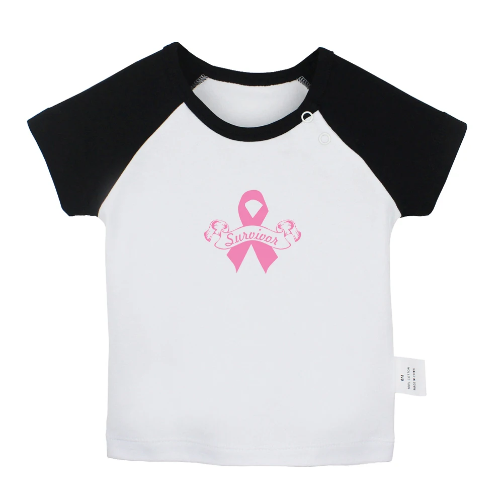 Survivor Pink Ribbon Girl Power Red Rose Design Newborn Baby T-shirts Toddler Graphic Raglan Color Short Sleeve Tee Tops | Детская