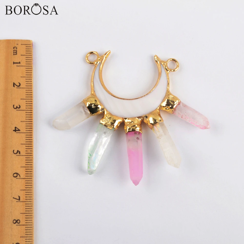 BOROSA двойной рожок белый корпус кулон Золотое покрытие Кристалл кварц точка