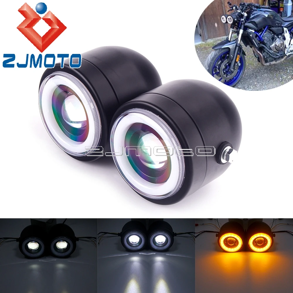 

One Set Cafe Racer Motorcycle Dual Twin LED Headlamp Headlight Angel Eyes Light Lamp For Honda Kawasaki Suzuki Yamaha Ducati BMW