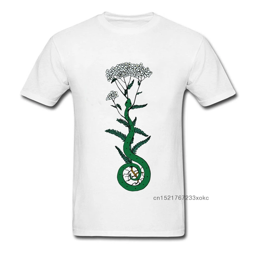 Повседневная летняя белая футболка 2018 с рисунком зеленой змеи Мужская коротким