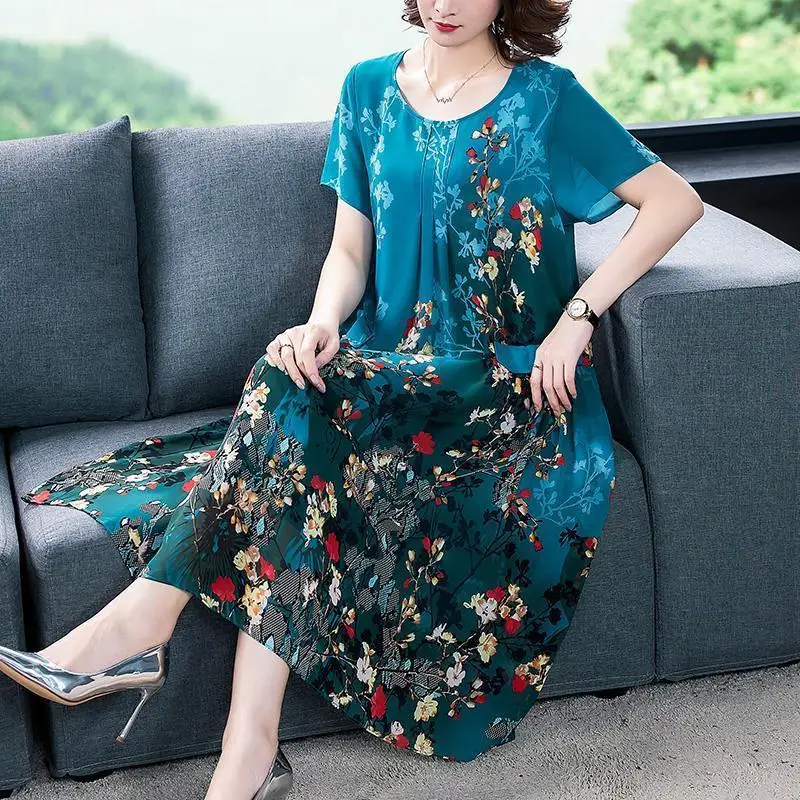 

Silk Mulberry Silk Dress Female 2021 Summer New Large Size Women's Fat Mm Loose Foreign Style Mother Dress