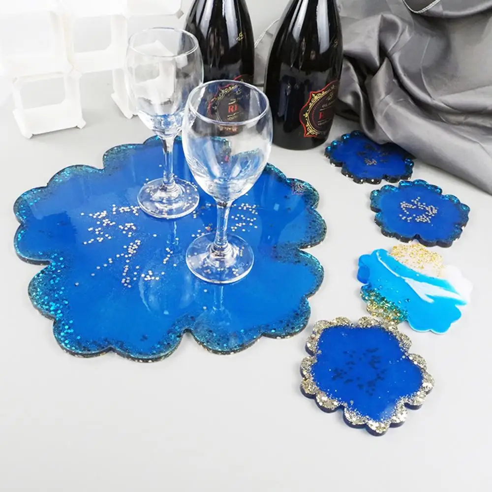 

5Pcs/Set Silicon Resin Molds Large Resin Tray Coaster Molds Flower Shape Epoxy Resin Molds for DIY Home Decor Table Wine Tray