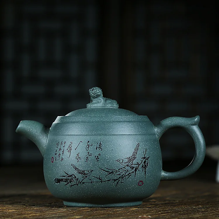 

Enameled Pottery Teapot Full Manual Azure Mud Lion Teapot Kungfu Online Travel Tea Set Gift Infusion Of Tea Kettle Wholesale