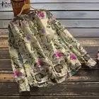 Женская винтажная блузка ZANZEA 2021, весенние топы с леопардовым принтом, Повседневная Туника с длинным рукавом, женская Свободная блузка с круглым вырезом