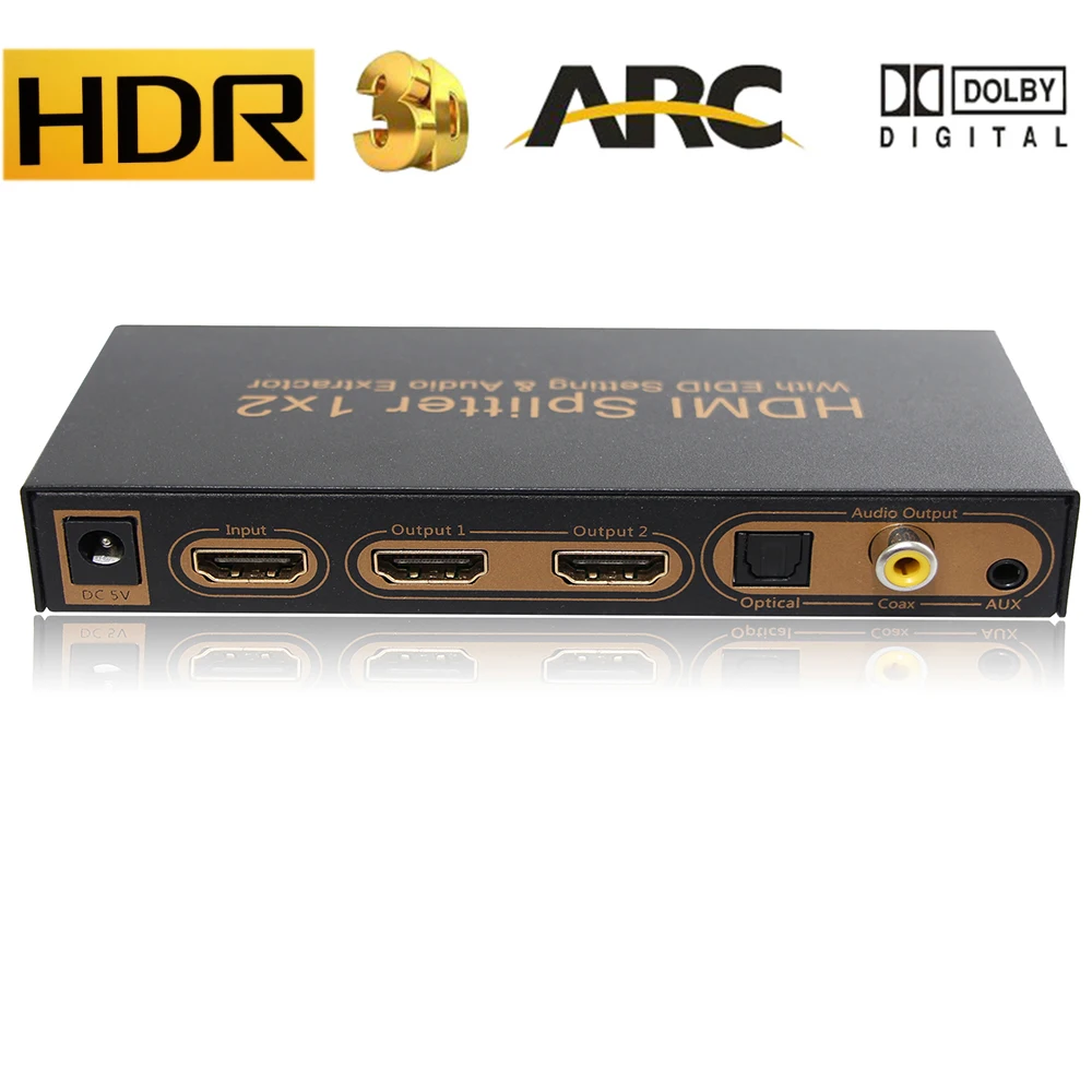 

4K HDMI сплиттер 1X2 с аудио экстрактор 2 Way HDR EDID ARC Многофункциональный HDMI к оптический Toslink коаксиальный выход для PS4 apple ТВ