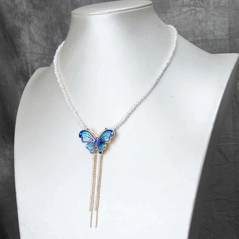 

Bow-knot clasp tassel zircon necklace 210326-64