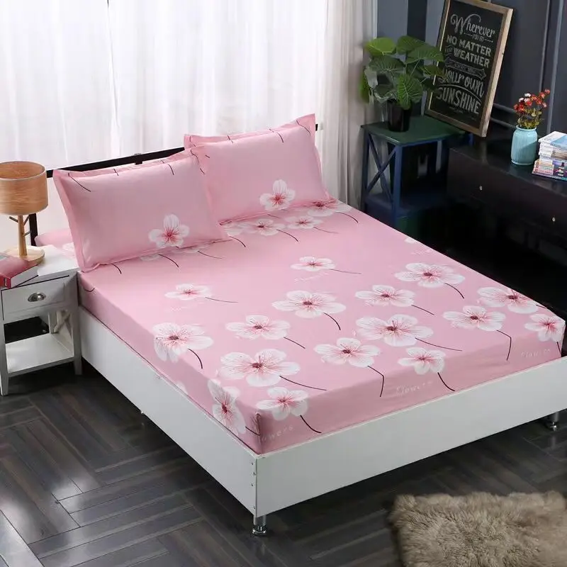 

2020 Colorful Cotton Bed fitted Sheet 1 pcs and pillowcase 2 pcs With Queen Size Bedsheet 180X200CM