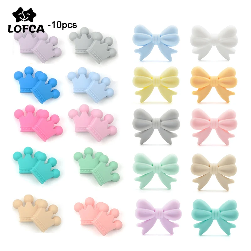 LOFCA-Cuentas de corona de silicona sin BPA, collar de dentici&oacute;n para morder para beb&eacute;, Clips para chupete DIY, accesorio, 10 unids/lote-0