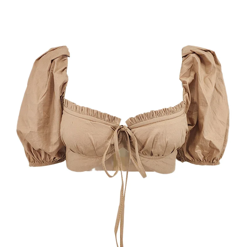 

Summer Clothes For Women y2k Sexy Fashion Puff Sleeve Fungus Lace-up Umbilical Short Temperament Commuter Slim Women's Crop Top