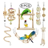 8 pcs green pet supplies bird parrot training toys peck gnawing toy set birds stand playground accessories swing