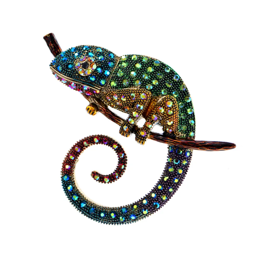

Personality Large Lizard Chameleon Brooch Animal Coat Pin Rhinestone Fashion Jewelry Enamel Accessories Ornaments 3 Colors Pick