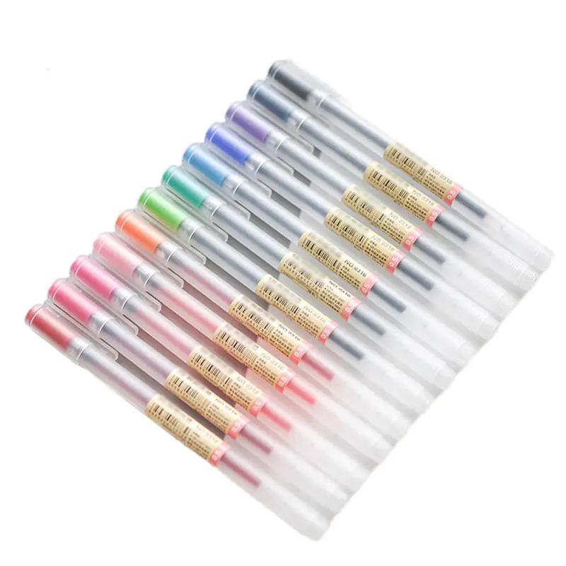 

Creative12 pcs/lot Gel Pen 0.5mm Colour Ink Marker Pens Writing Stationery Japanese MUJIs Pen Style School Office Supplies Gift