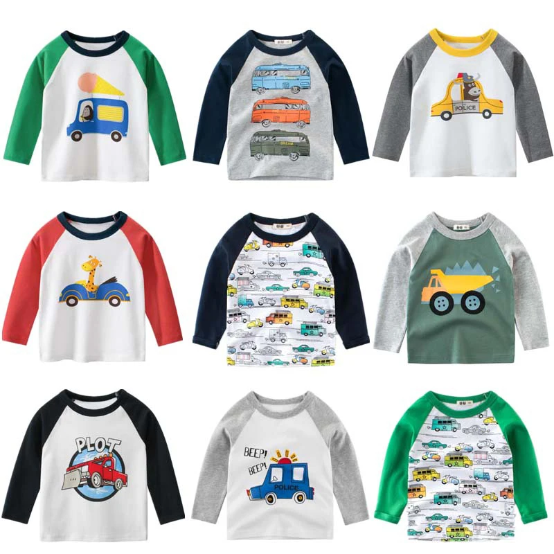 Весенняя детская одежда трикотажная футболка с мультяшным динозавром для