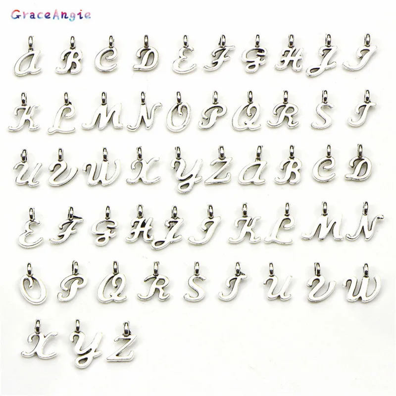 

52 шт./компл. A-Z буквы алфавита кулон очарование браслет и ожерелье кулоны Винтажные серьги DIY ювелирных изделий имя подарок на день рождения