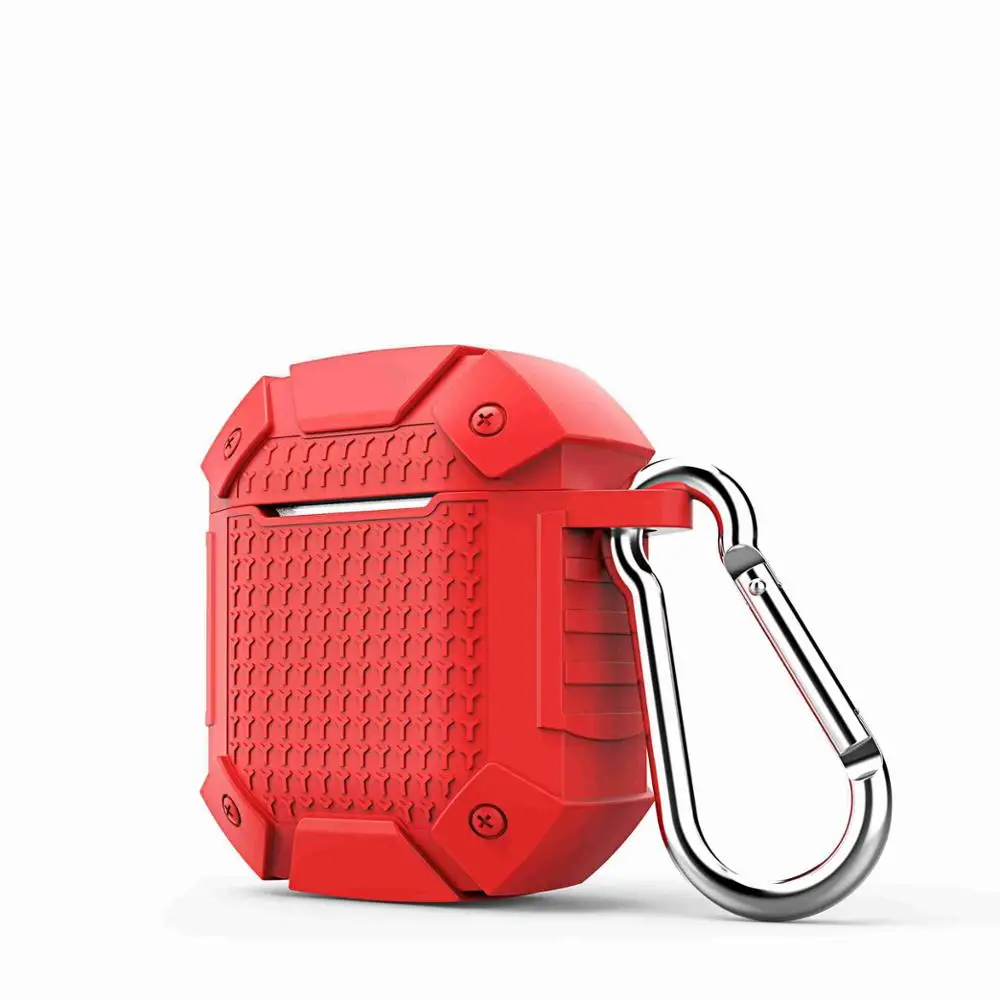 Красный Чехол для AirPods, роскошный противоударный защитный чехол, беспроводной Bluetooth чехол для наушников, силиконовый чехол для Air Pods, 2 зарядного устройства, fundas - Цвет: Красный