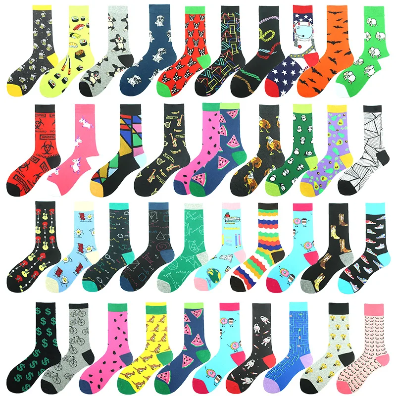 New Happy Funny Socks Men Guitar Shoes Unicorn Sheep Geometric Formula Sokken Jacquard Hip Hop Crew Chaussette Unisex Skateboard