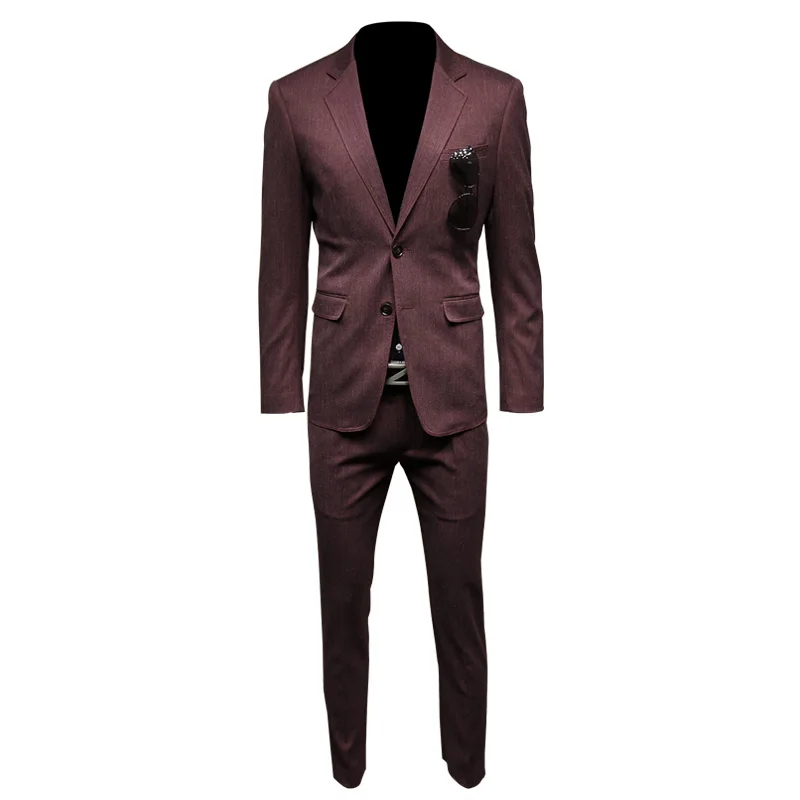 Мужской костюм 2019 мужские костюмы с брюками темно-красные свадебные для мужчин