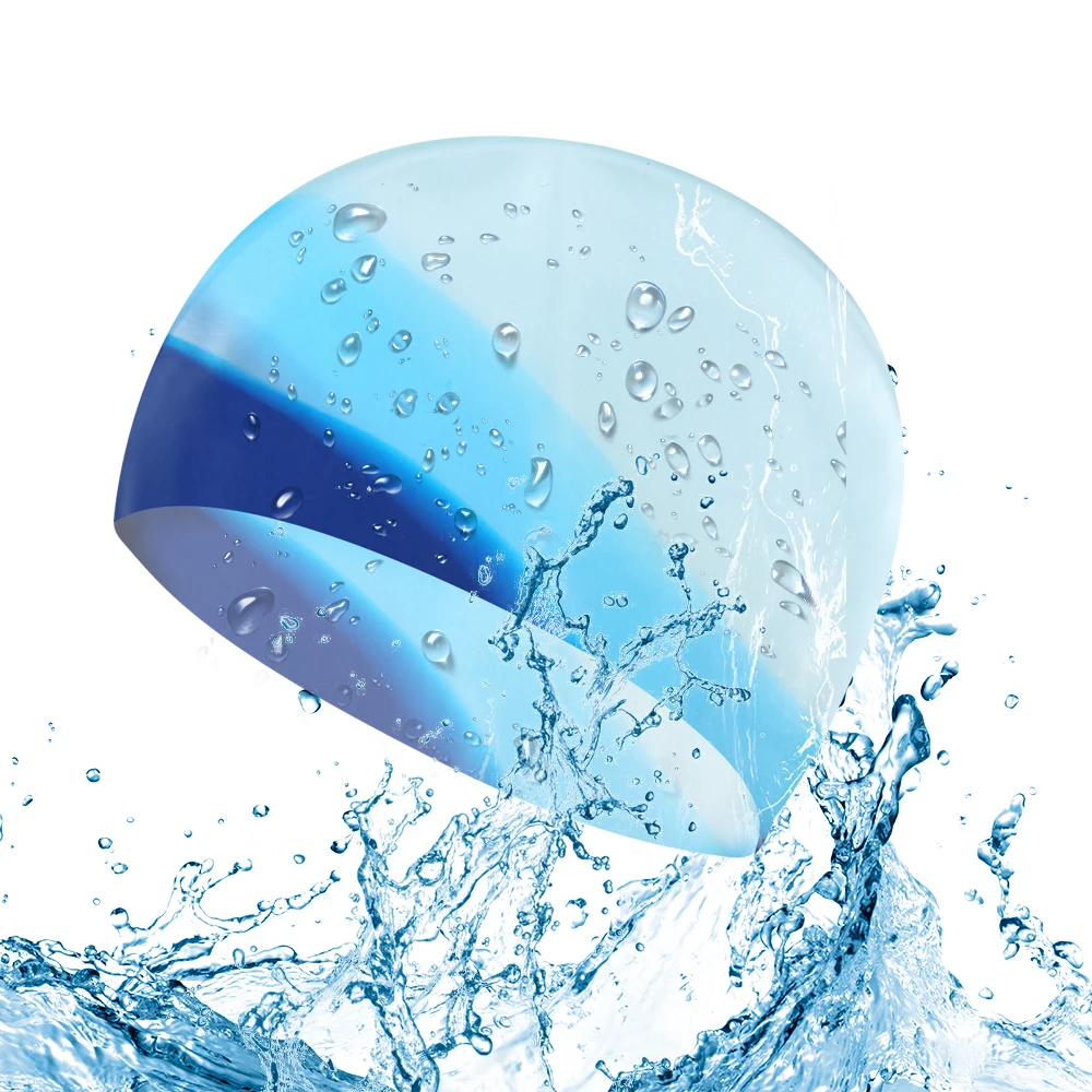 Водонепроницаемая силиконовая шапочка для купания цветная резиновая взрослых