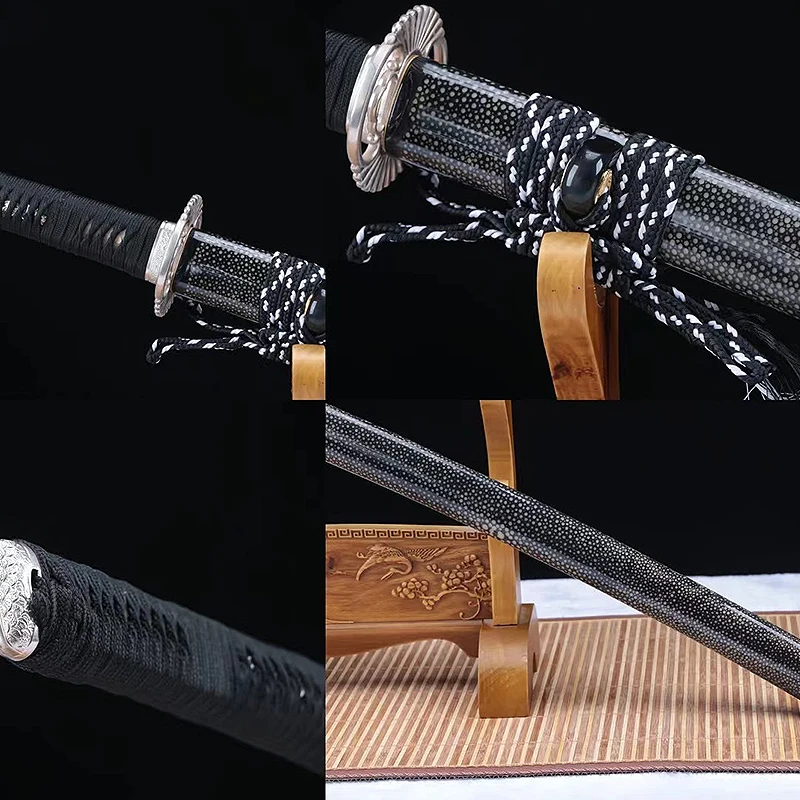 

Handmade 1095 steel Burnt blade Katana sword real Samurai sword Machetes Hand grinding Sharp Long Japanese Katana