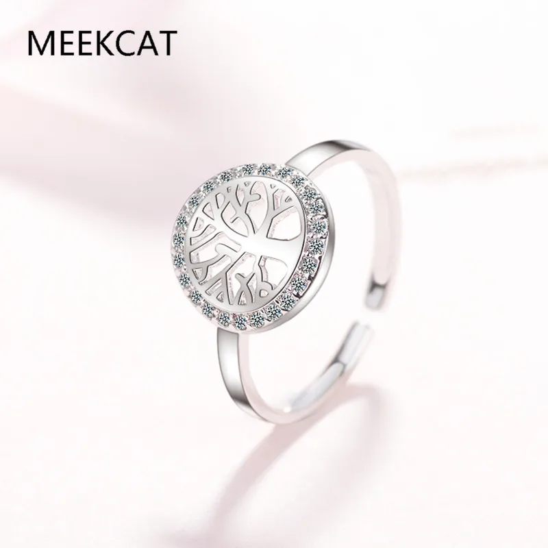 

925 Sterling Silver Shiny Zircon Ring Round Tree Of Life Ring Bague anillos For Women Fashion Wedding Couple Jewelry Gift
