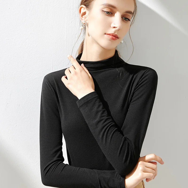 

Semi high collar base coat autumn and winter new tight sleeve thin Korean version with wool sweater