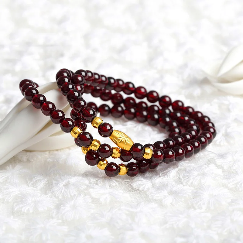 Браслет-цепочка из желтого золота с гранатовыми бусинами 6 3 дюйма | Украшения и