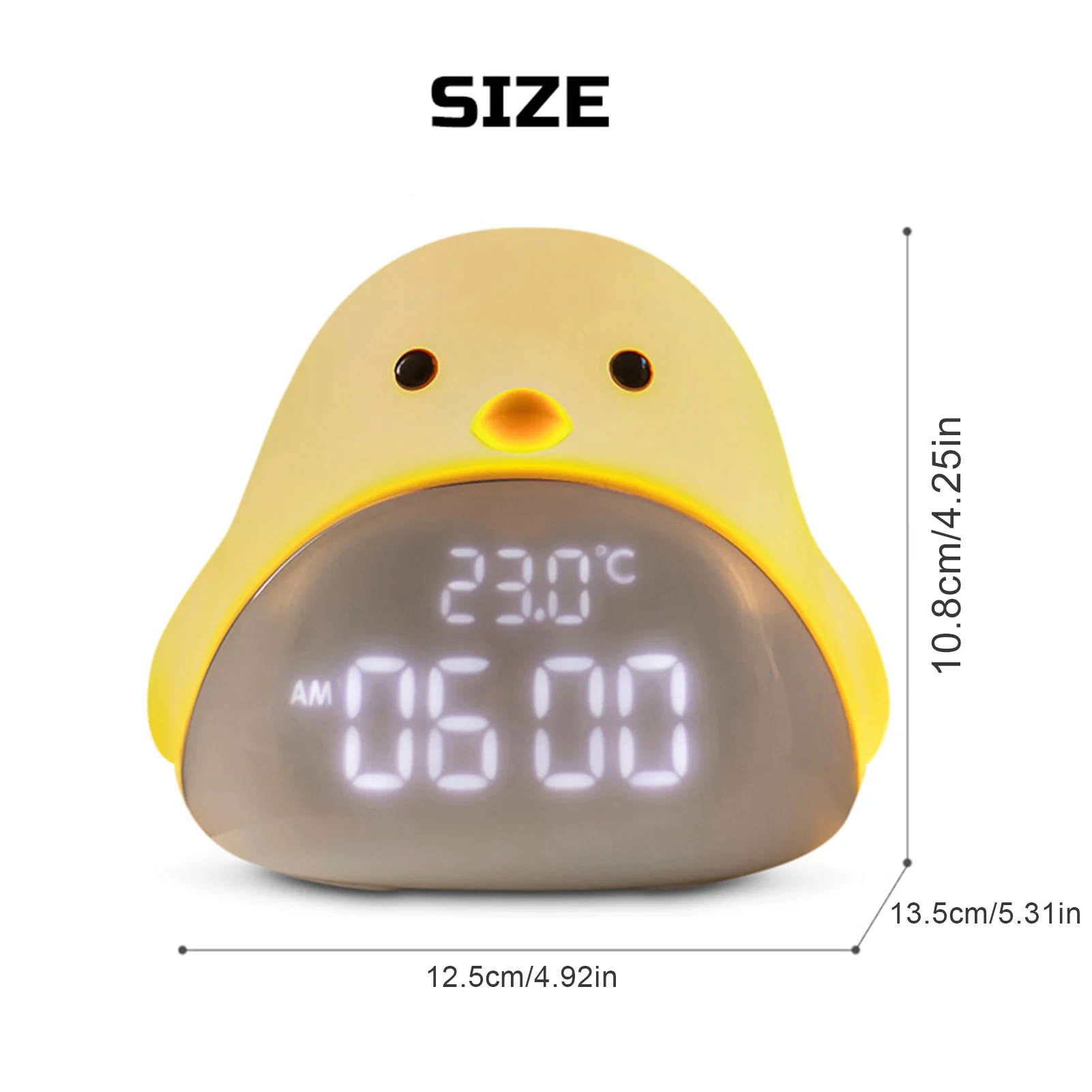 

USB Night Light Cute Chick Digital Alarm Clock with Three Levels for Kids Bedroom Living Room Touching Control Bedside Lamp