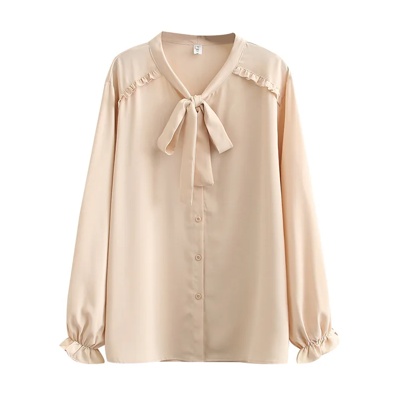 Осенние женские рубашки Женские однотонные Шифоновые Топы блузки с длинным