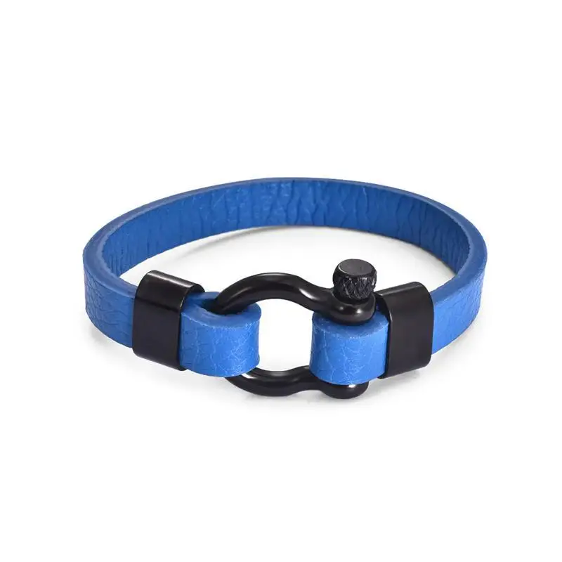 Navy blue Jiayiqi Панк мужские ювелирные изделия браслет из нержавеющей стали черный браслет из натуральной кожи и браслеты черная Пряжка подковы винтажный подарок - Окраска металла: Navy blue