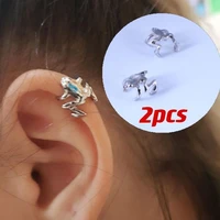 2 pcs punk fashion vintage silver frog cuff ear clips wrap earrings women men earrings jewelry no perforation