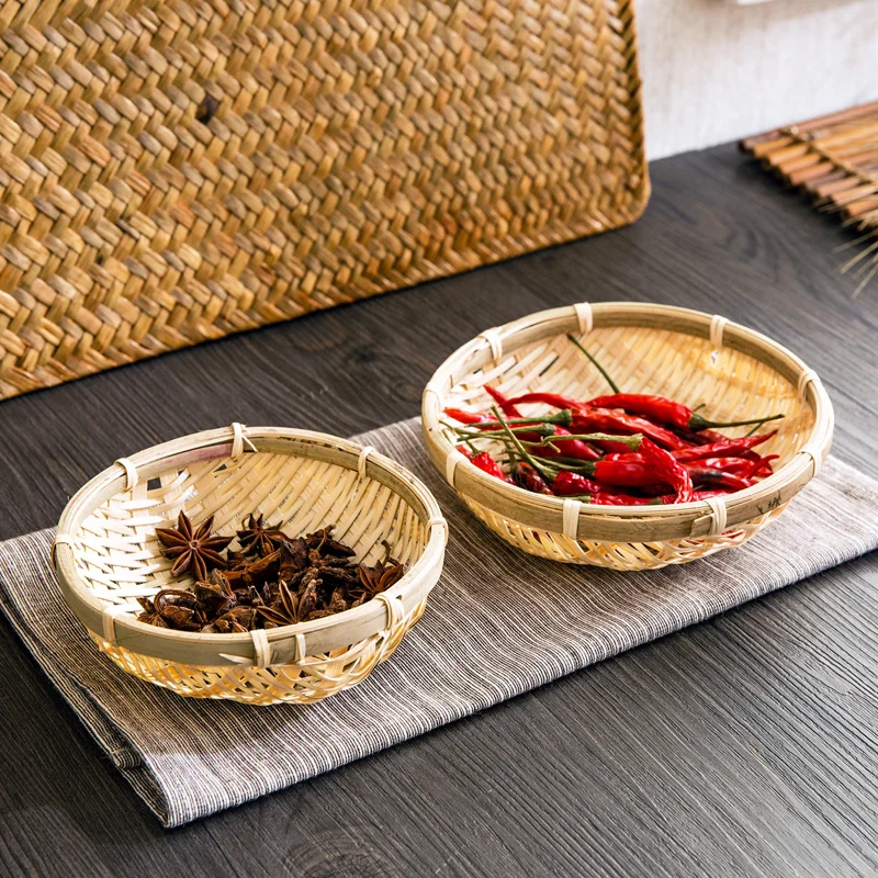 Ручная работа бамбуковое плетение круглое хранилище корзина для фруктов блюдо