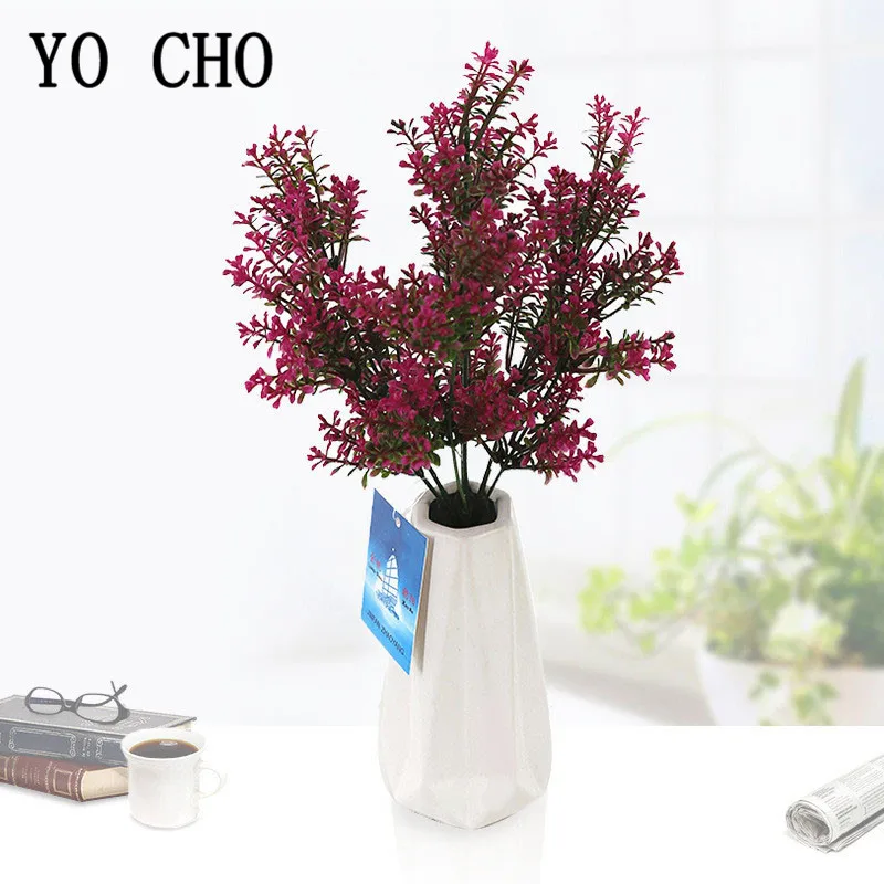 YO CHO пластиковое зеленое красное растение 4 стебля искусственная Миланская трава
