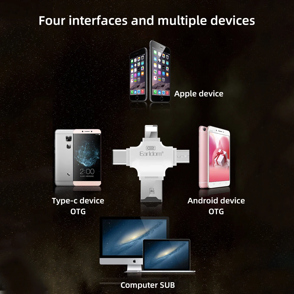 FDBRO 4 в 1 type c/Micro USB/USB 2 0 считыватель карт памяти Micro SD кардридер android otg ридер для iphone 7