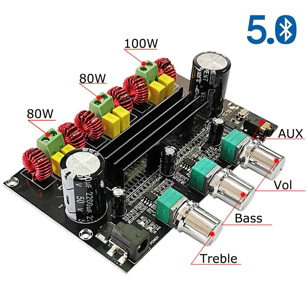 Bluetooth 5 0 2*80 Вт + 100 TPA3116D2 Плата усилителя мощности сабвуфера 2 1 каналов TPA3116 аудио