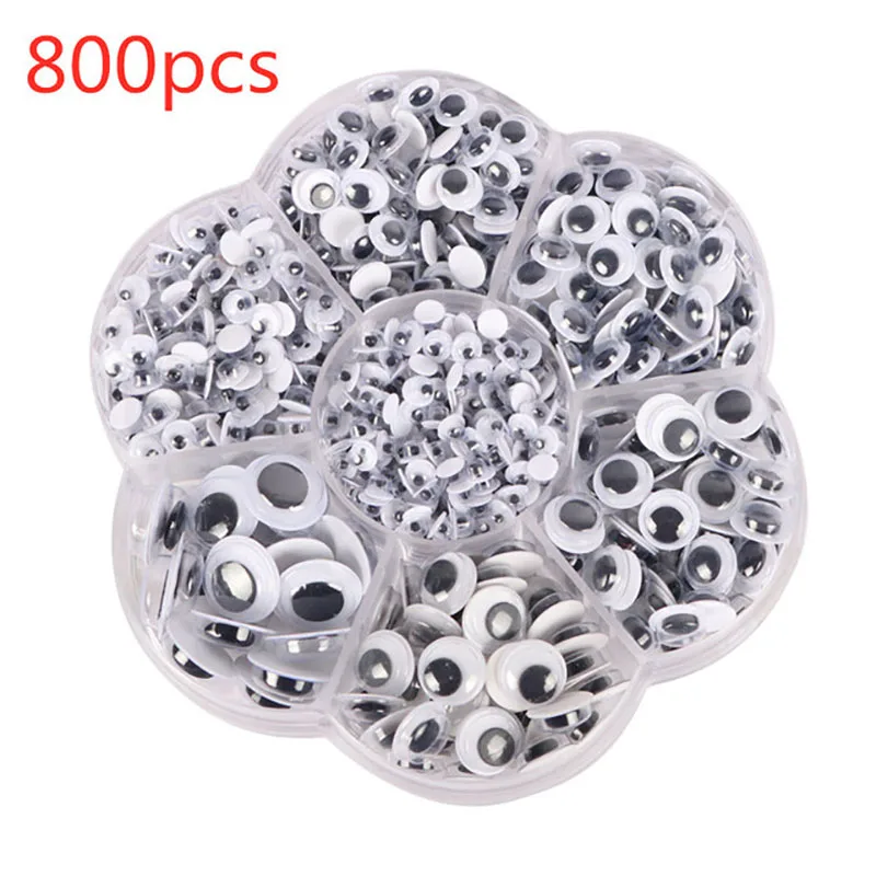 

800PCS Mixed 4/5/6/7/8/10/12mm Self-adhesive Moving Eyes For Toys Dolls Googly Wiggly Eyes DIY Scrapbook Accessories